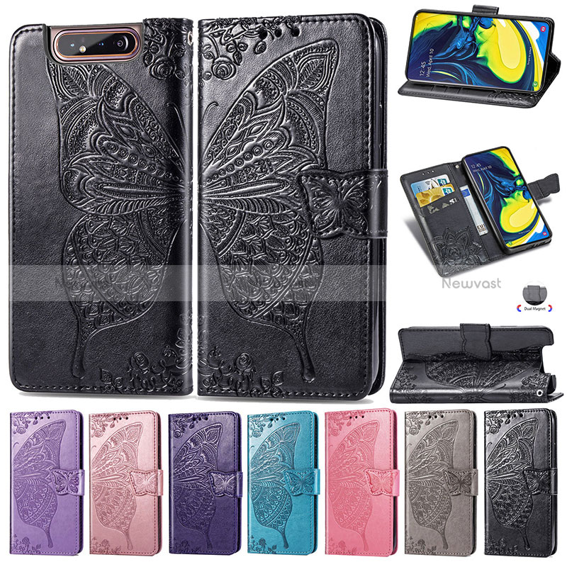 Leather Case Stands Butterfly Flip Cover Holder for Samsung Galaxy A80