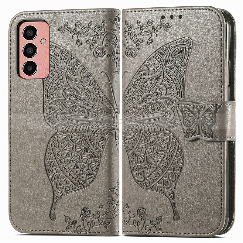 Leather Case Stands Butterfly Flip Cover Holder for Samsung Galaxy F13 4G Gray