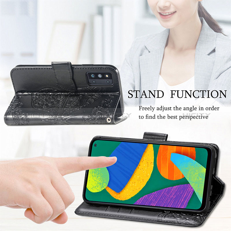 Leather Case Stands Butterfly Flip Cover Holder for Samsung Galaxy F52 5G