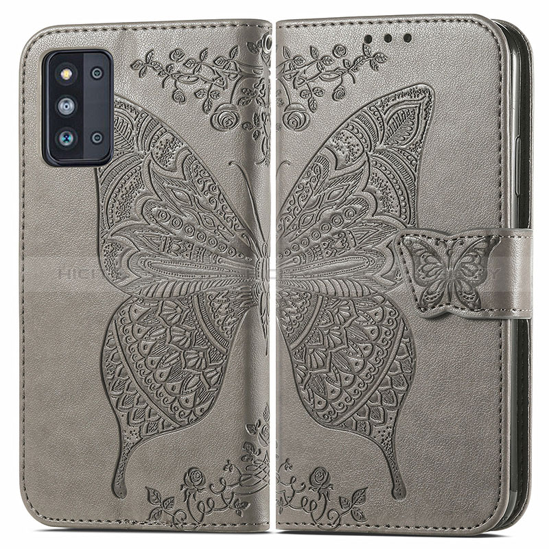 Leather Case Stands Butterfly Flip Cover Holder for Samsung Galaxy F52 5G Gray