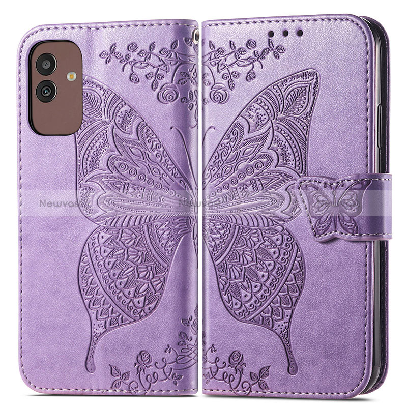 Leather Case Stands Butterfly Flip Cover Holder for Samsung Galaxy M13 5G Clove Purple