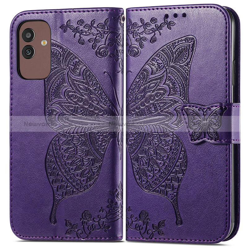 Leather Case Stands Butterfly Flip Cover Holder for Samsung Galaxy M13 5G Purple