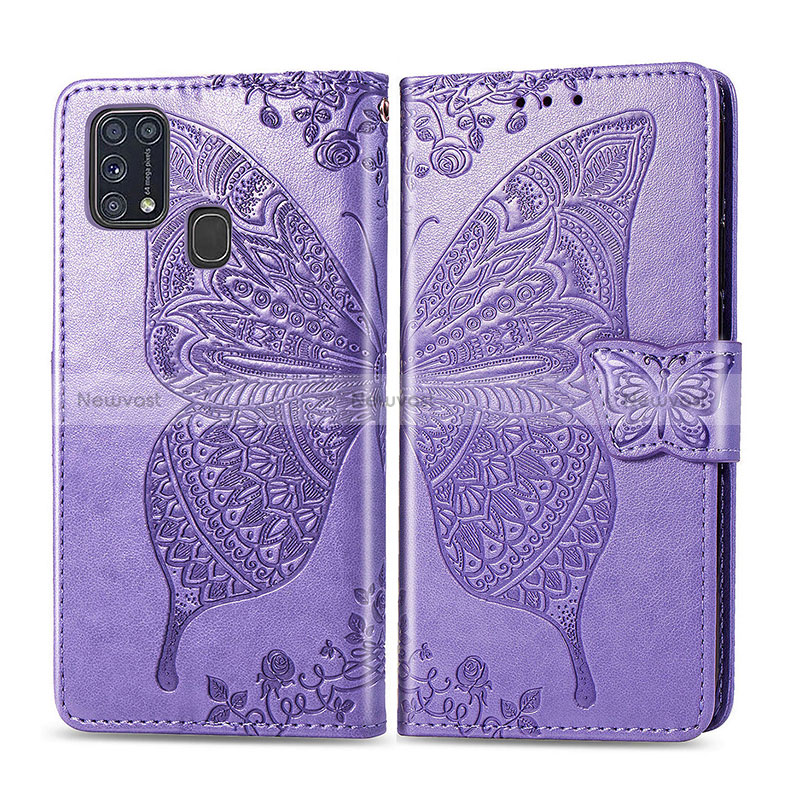 Leather Case Stands Butterfly Flip Cover Holder for Samsung Galaxy M21s Clove Purple