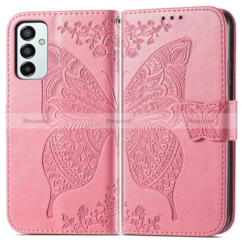 Leather Case Stands Butterfly Flip Cover Holder for Samsung Galaxy M23 5G Hot Pink