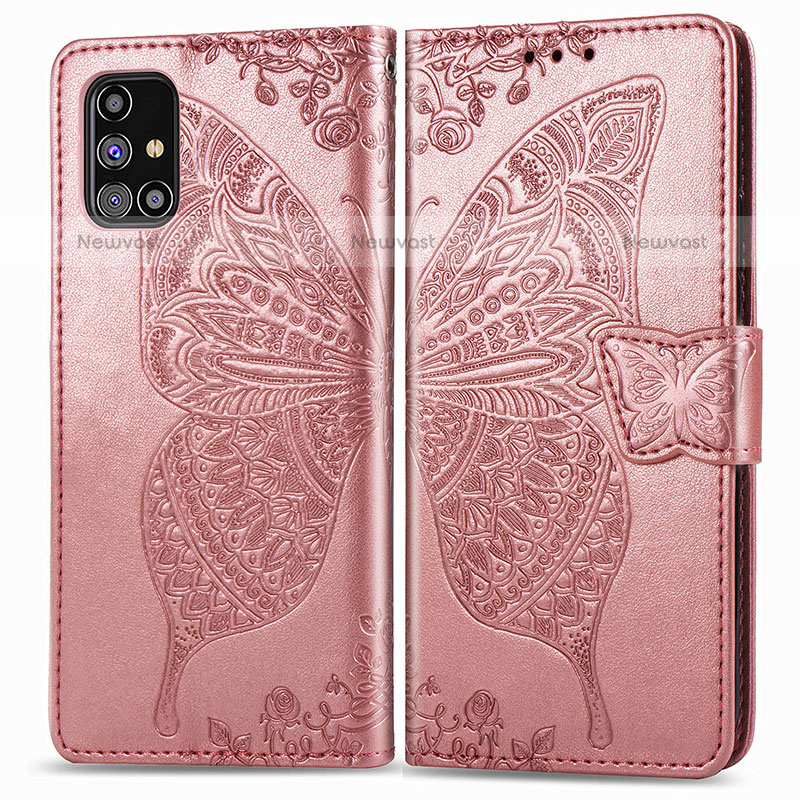 Leather Case Stands Butterfly Flip Cover Holder for Samsung Galaxy M31s Pink