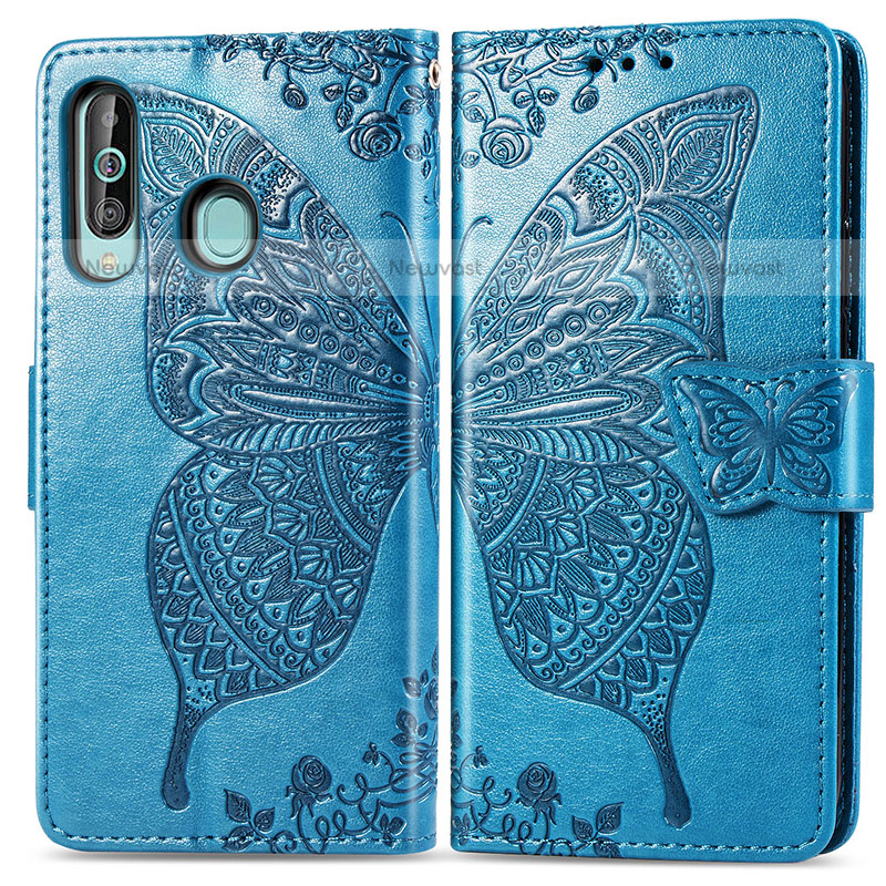 Leather Case Stands Butterfly Flip Cover Holder for Samsung Galaxy M40 Blue