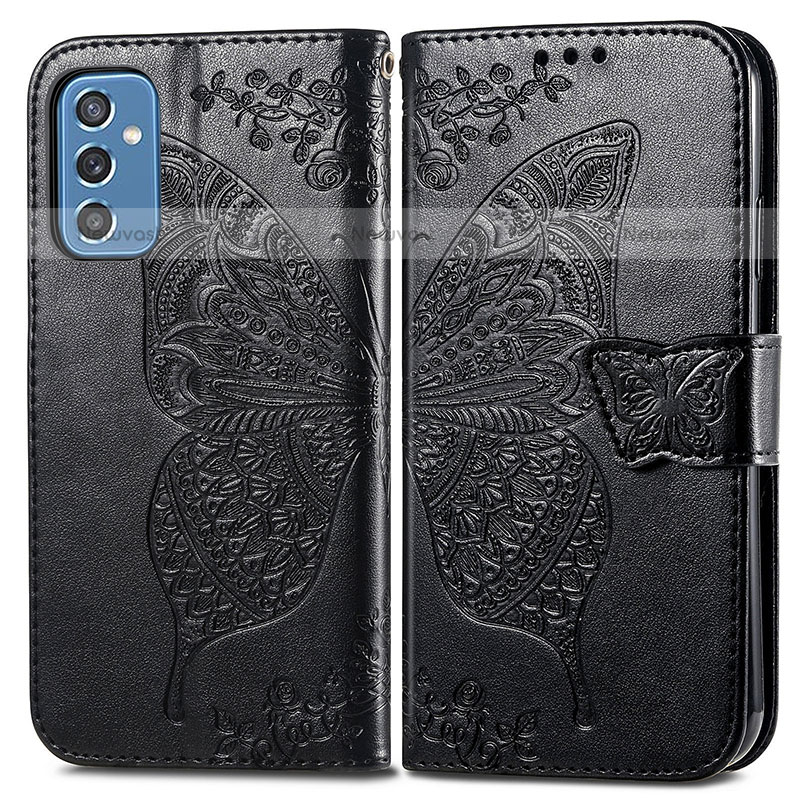 Leather Case Stands Butterfly Flip Cover Holder for Samsung Galaxy M52 5G Black