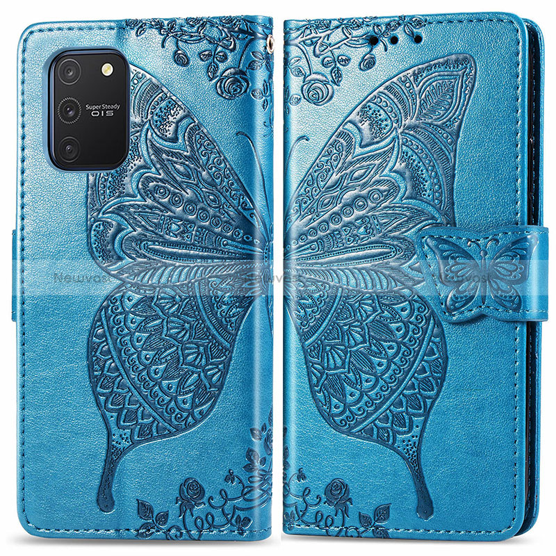 Leather Case Stands Butterfly Flip Cover Holder for Samsung Galaxy M80S Blue