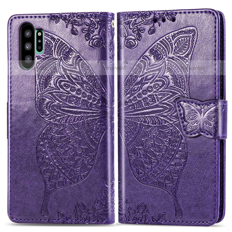 Leather Case Stands Butterfly Flip Cover Holder for Samsung Galaxy Note 10 Plus 5G Purple