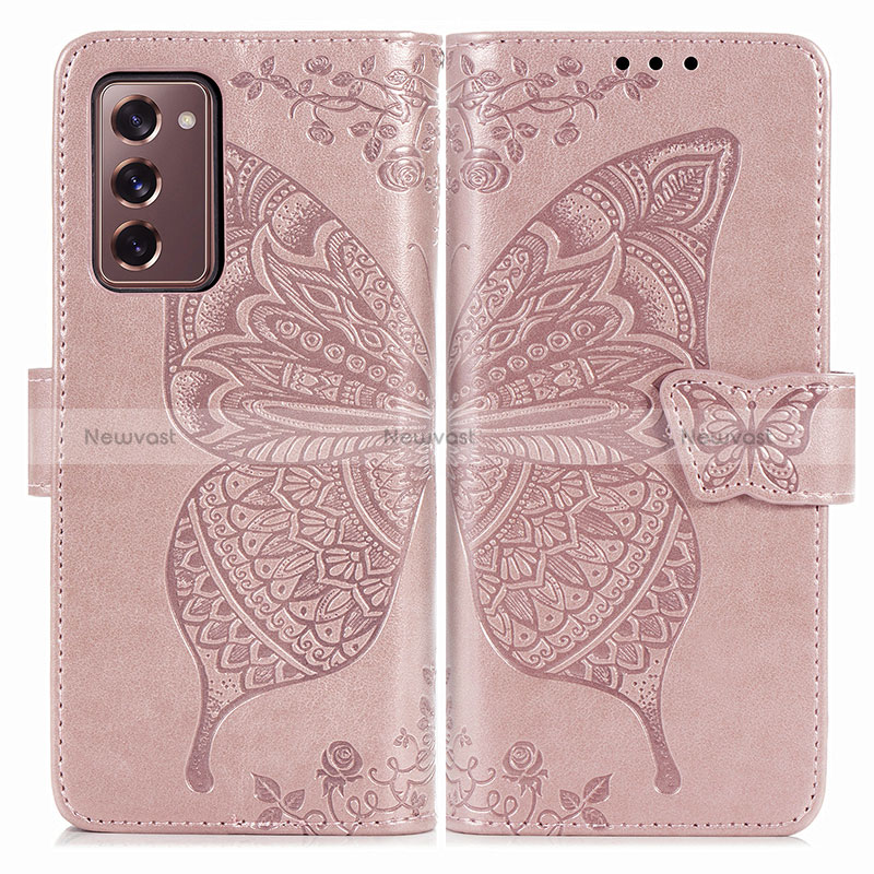 Leather Case Stands Butterfly Flip Cover Holder for Samsung Galaxy Z Fold2 5G Pink