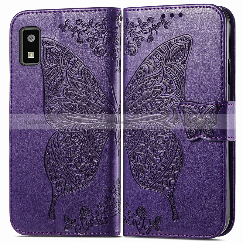 Leather Case Stands Butterfly Flip Cover Holder for Sharp Aquos wish3 Purple
