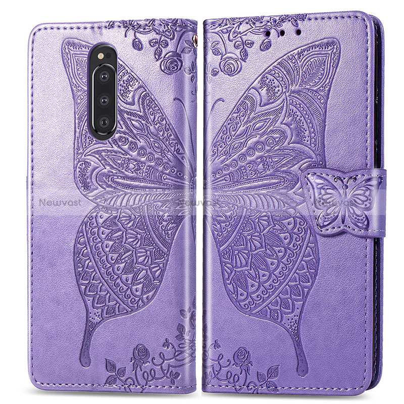 Leather Case Stands Butterfly Flip Cover Holder for Sony Xperia 1 Clove Purple