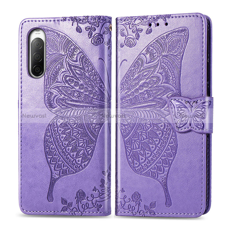 Leather Case Stands Butterfly Flip Cover Holder for Sony Xperia 10 II Clove Purple