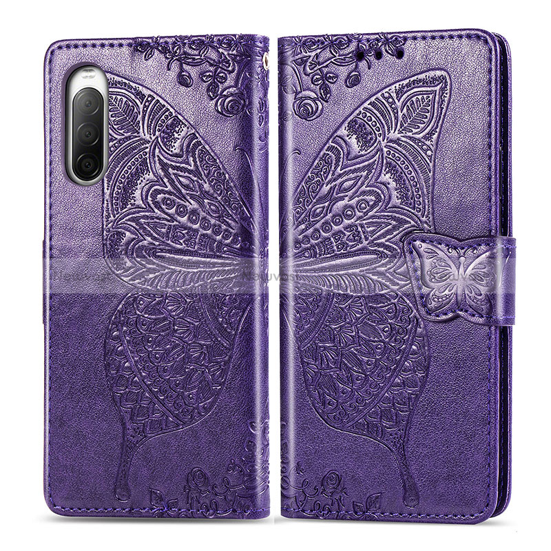 Leather Case Stands Butterfly Flip Cover Holder for Sony Xperia 10 II Purple
