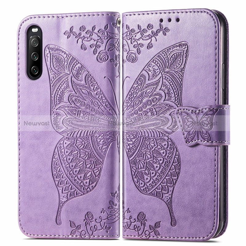 Leather Case Stands Butterfly Flip Cover Holder for Sony Xperia 10 III Clove Purple