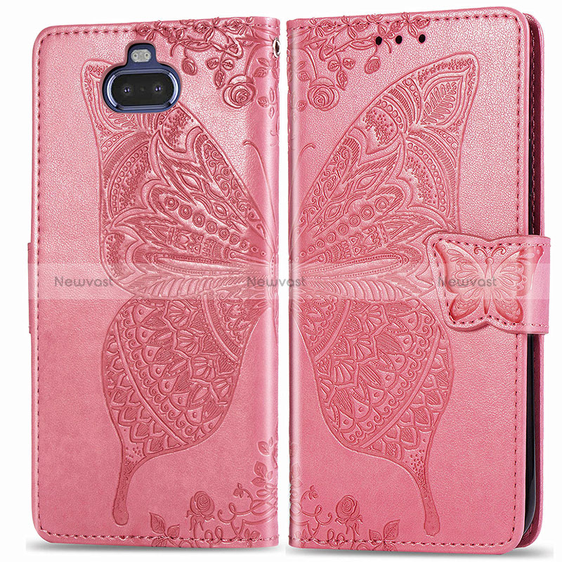 Leather Case Stands Butterfly Flip Cover Holder for Sony Xperia 8 Hot Pink
