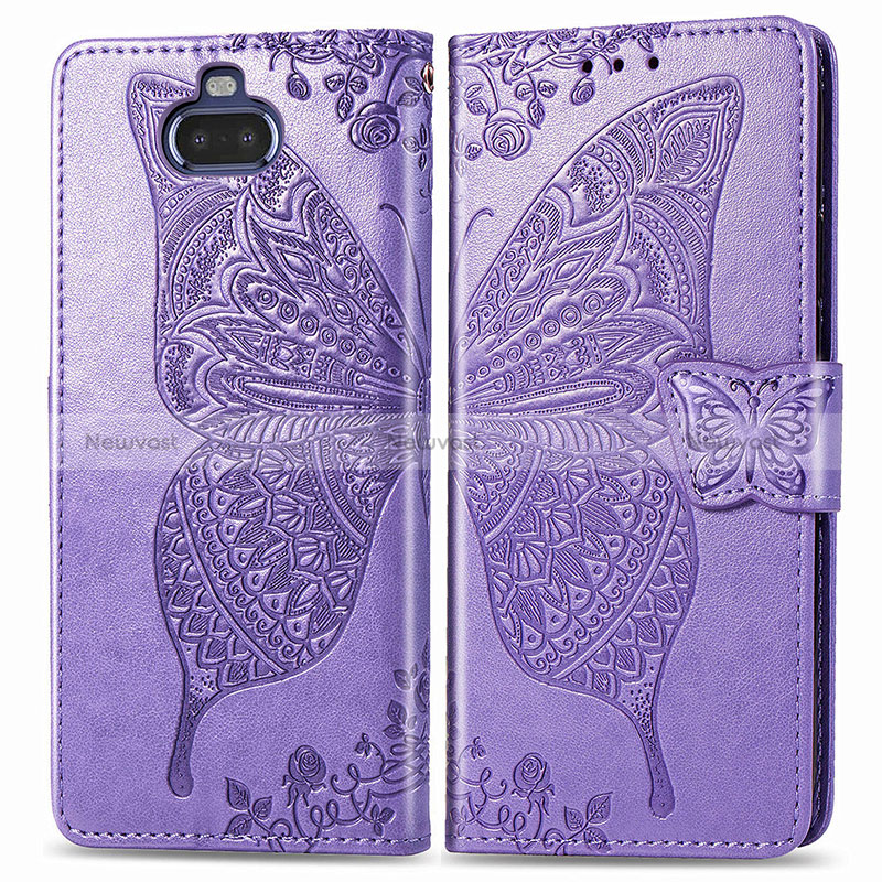 Leather Case Stands Butterfly Flip Cover Holder for Sony Xperia 8 Lite Clove Purple