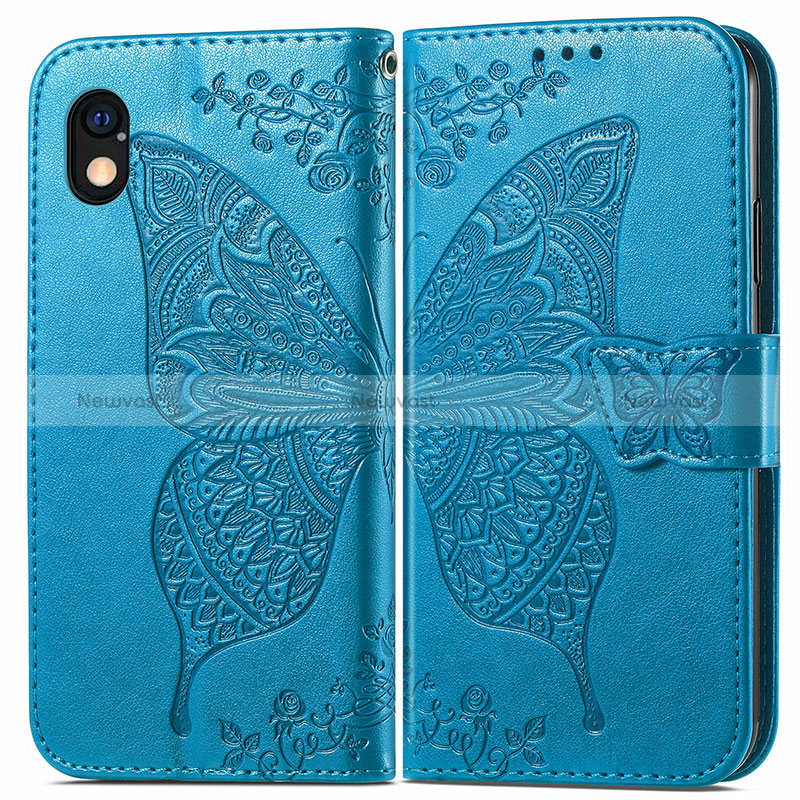 Leather Case Stands Butterfly Flip Cover Holder for Sony Xperia Ace III Blue