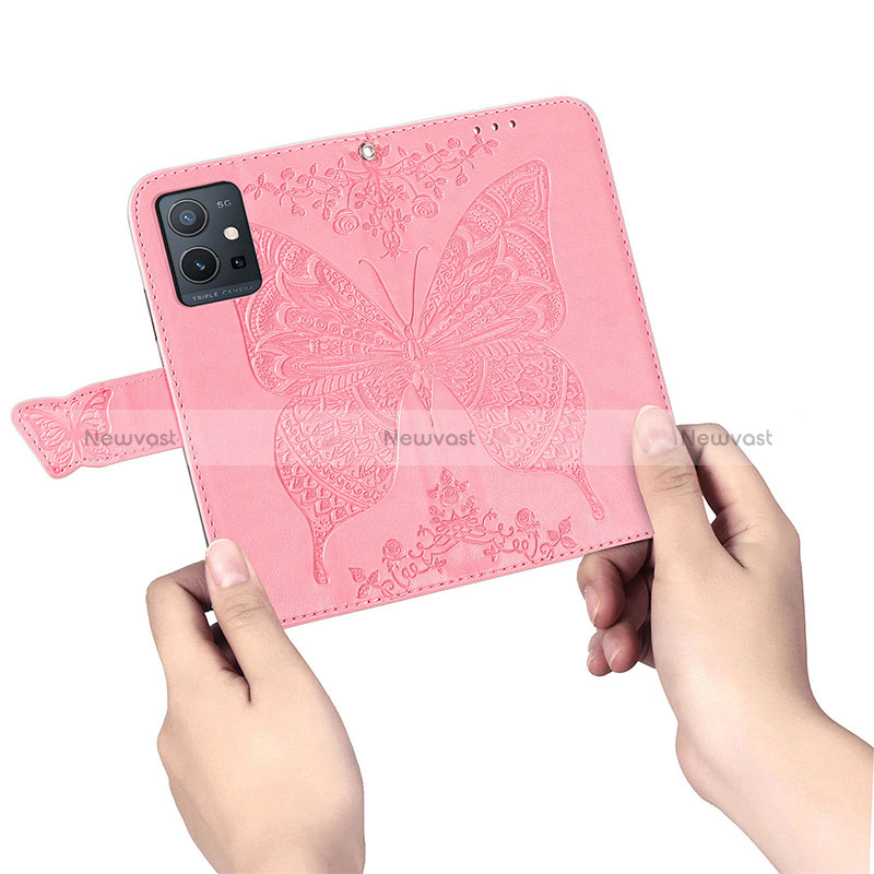 Leather Case Stands Butterfly Flip Cover Holder for Vivo iQOO Z6 5G