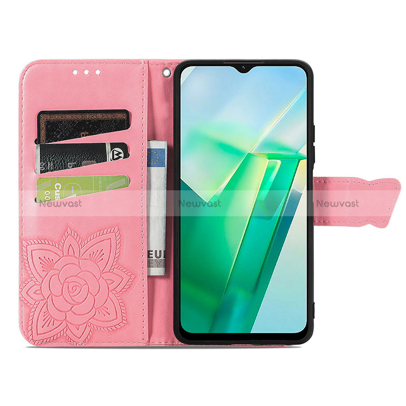 Leather Case Stands Butterfly Flip Cover Holder for Vivo iQOO Z6x