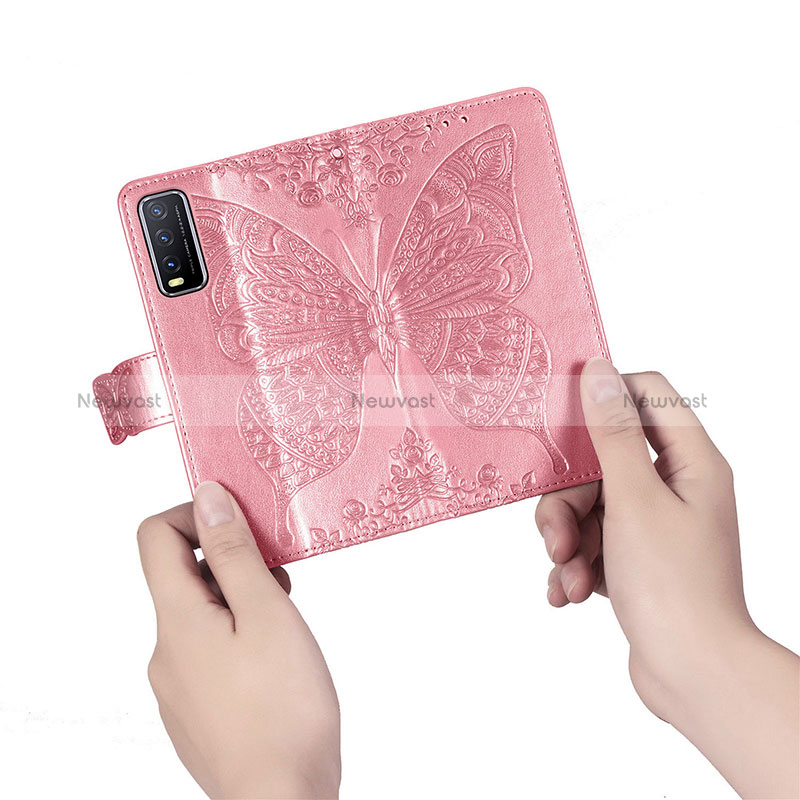 Leather Case Stands Butterfly Flip Cover Holder for Vivo Y20s
