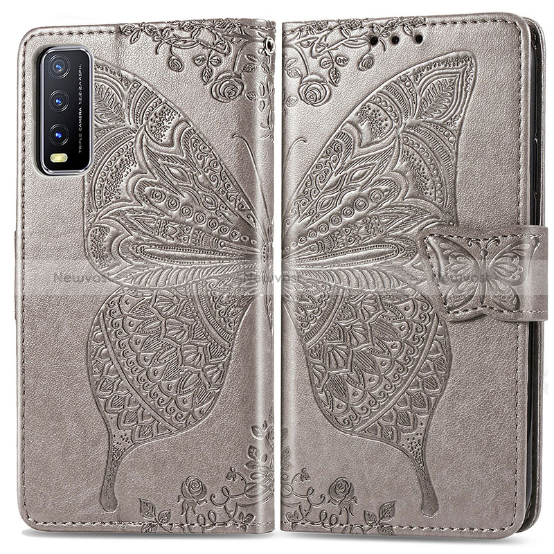 Leather Case Stands Butterfly Flip Cover Holder for Vivo Y20s