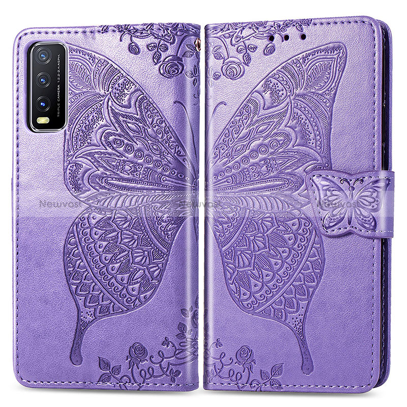 Leather Case Stands Butterfly Flip Cover Holder for Vivo Y20s Clove Purple