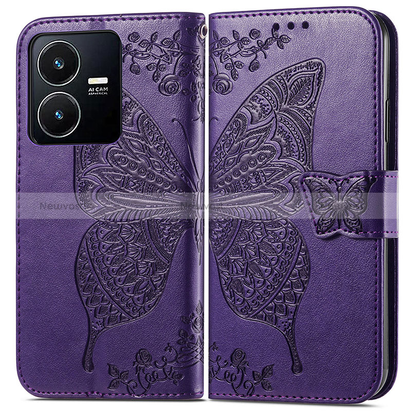 Leather Case Stands Butterfly Flip Cover Holder for Vivo Y22