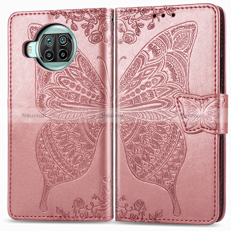 Leather Case Stands Butterfly Flip Cover Holder for Xiaomi Mi 10T Lite 5G Pink