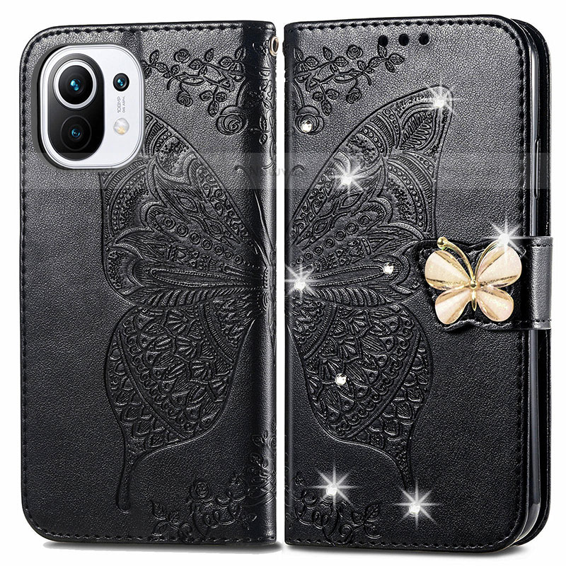 Leather Case Stands Butterfly Flip Cover Holder for Xiaomi Mi 11 5G Black