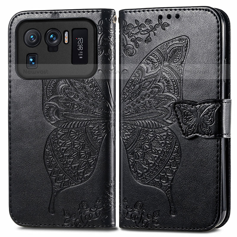 Leather Case Stands Butterfly Flip Cover Holder for Xiaomi Mi 11 Ultra 5G Black