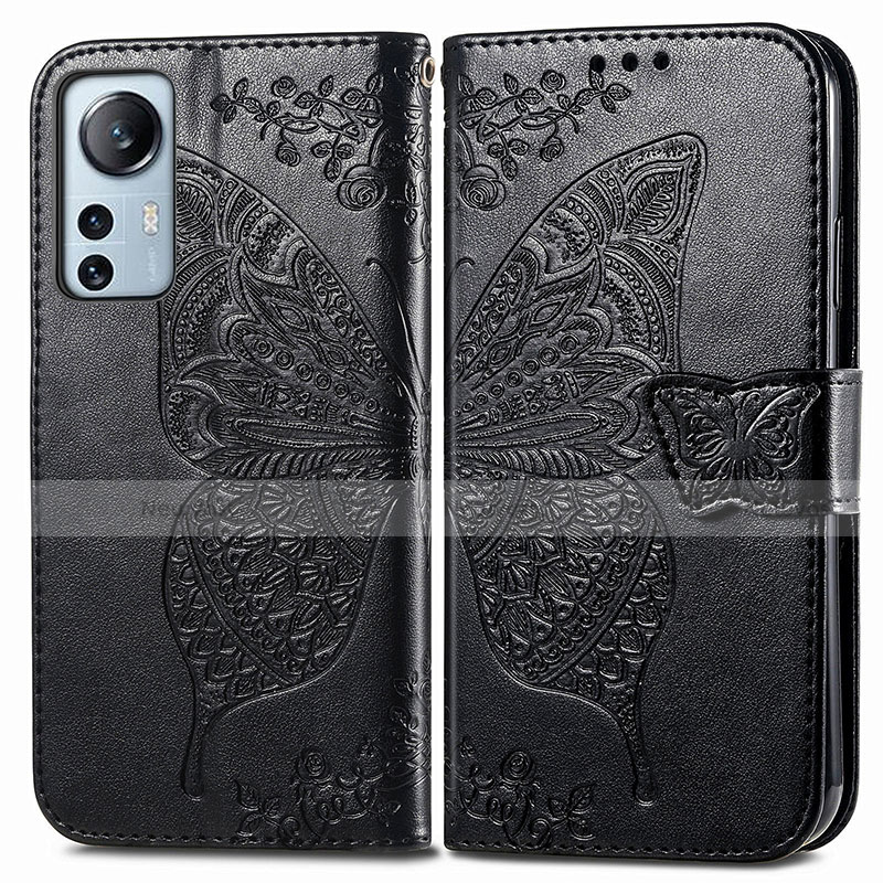 Leather Case Stands Butterfly Flip Cover Holder for Xiaomi Mi 12 5G Black