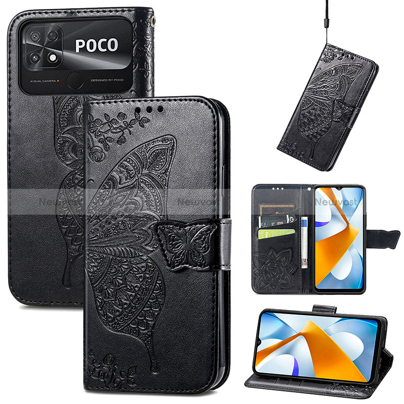 Leather Case Stands Butterfly Flip Cover Holder for Xiaomi Poco C40