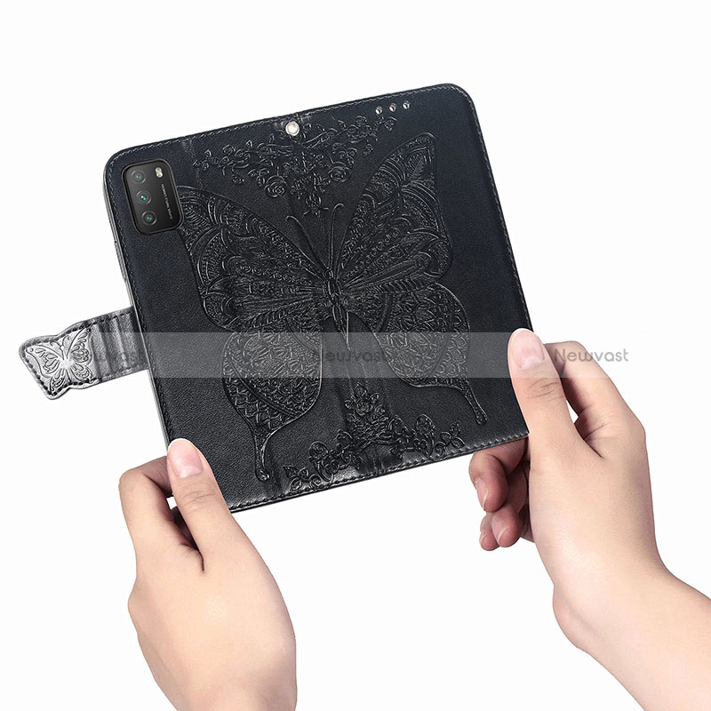 Leather Case Stands Butterfly Flip Cover Holder for Xiaomi Poco M3