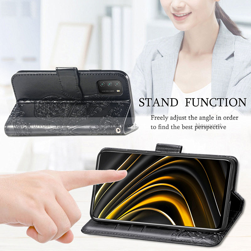 Leather Case Stands Butterfly Flip Cover Holder for Xiaomi Poco M3