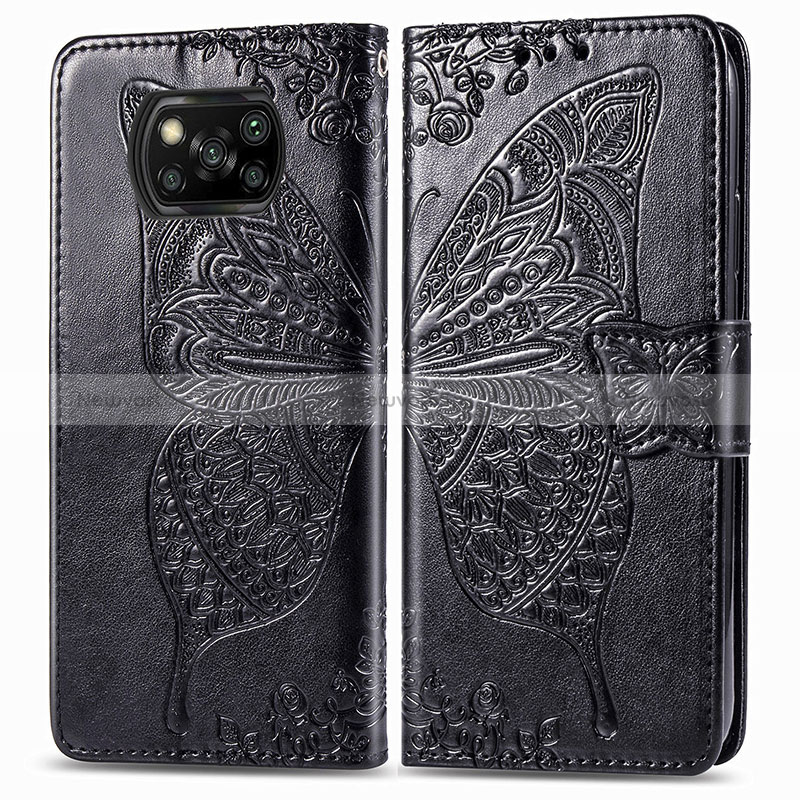 Leather Case Stands Butterfly Flip Cover Holder for Xiaomi Poco X3 NFC