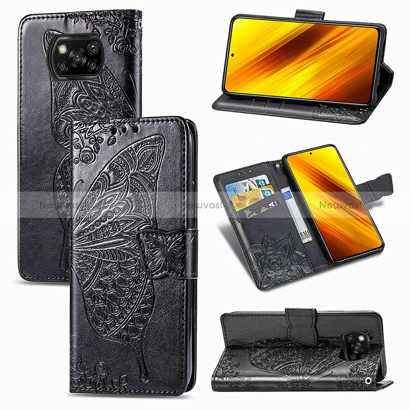 Leather Case Stands Butterfly Flip Cover Holder for Xiaomi Poco X3 NFC