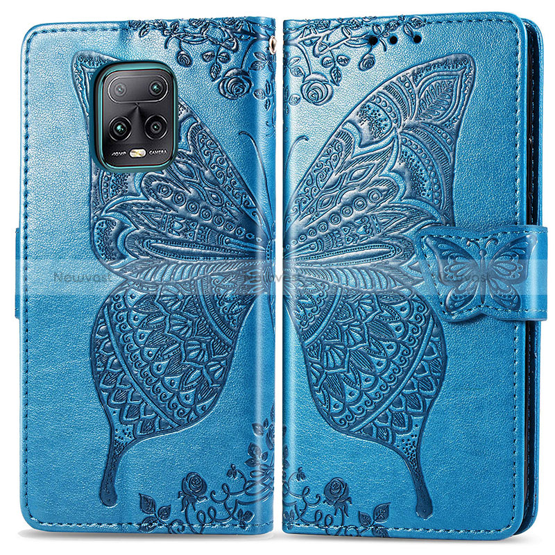 Leather Case Stands Butterfly Flip Cover Holder for Xiaomi Redmi 10X 5G Blue