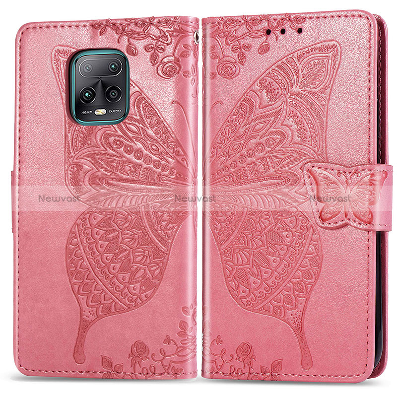 Leather Case Stands Butterfly Flip Cover Holder for Xiaomi Redmi 10X 5G Hot Pink