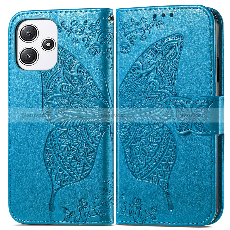 Leather Case Stands Butterfly Flip Cover Holder for Xiaomi Redmi 12 5G Blue