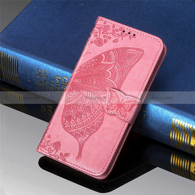 Leather Case Stands Butterfly Flip Cover Holder for Xiaomi Redmi 9 Hot Pink