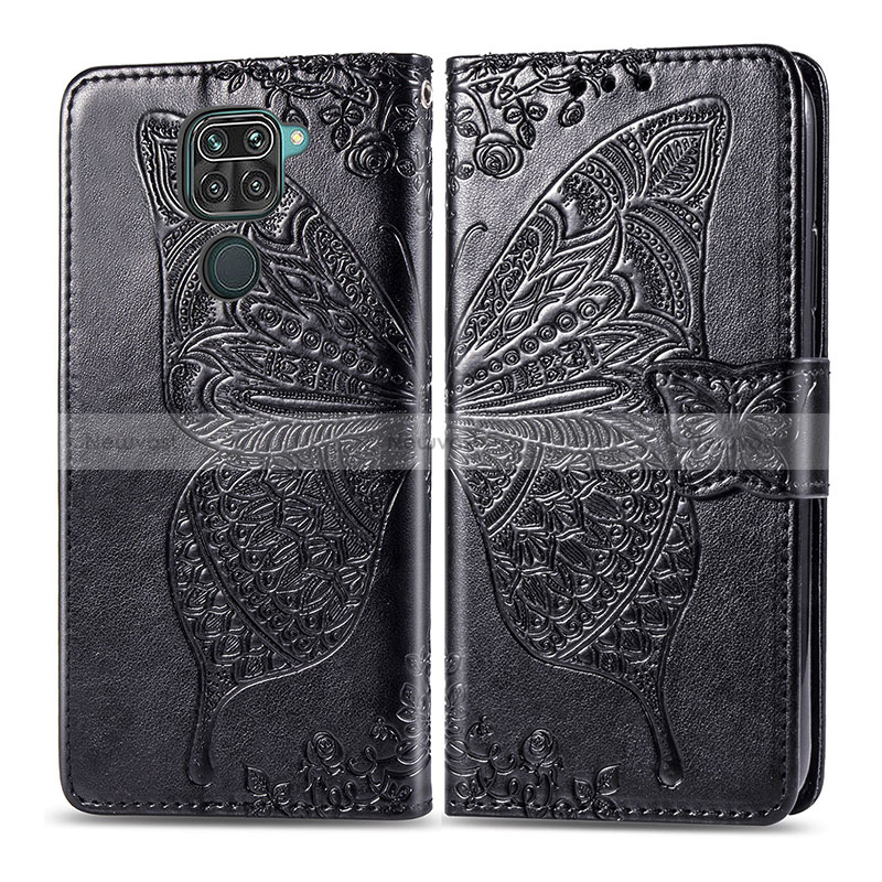 Leather Case Stands Butterfly Flip Cover Holder for Xiaomi Redmi Note 9 Black
