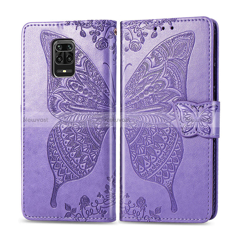 Leather Case Stands Butterfly Flip Cover Holder for Xiaomi Redmi Note 9 Pro Clove Purple