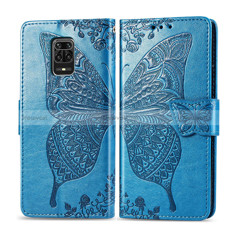 Leather Case Stands Butterfly Flip Cover Holder for Xiaomi Redmi Note 9 Pro Max Blue