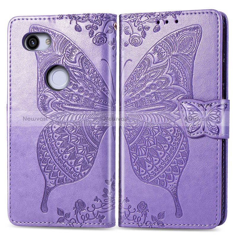 Leather Case Stands Butterfly Flip Cover Holder S01D for Google Pixel 3a XL Clove Purple