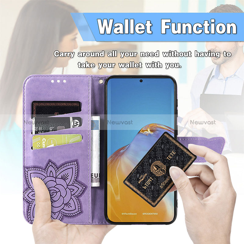 Leather Case Stands Butterfly Flip Cover Holder S01D for Huawei P50 Pro