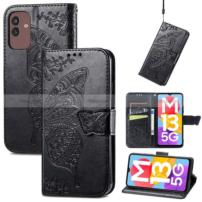 Leather Case Stands Butterfly Flip Cover Holder S01D for Samsung Galaxy M13 5G