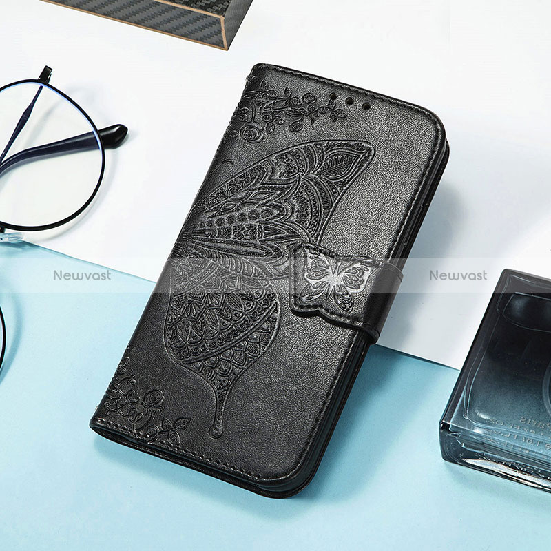 Leather Case Stands Butterfly Flip Cover Holder S01D for Samsung Galaxy M13 5G Black