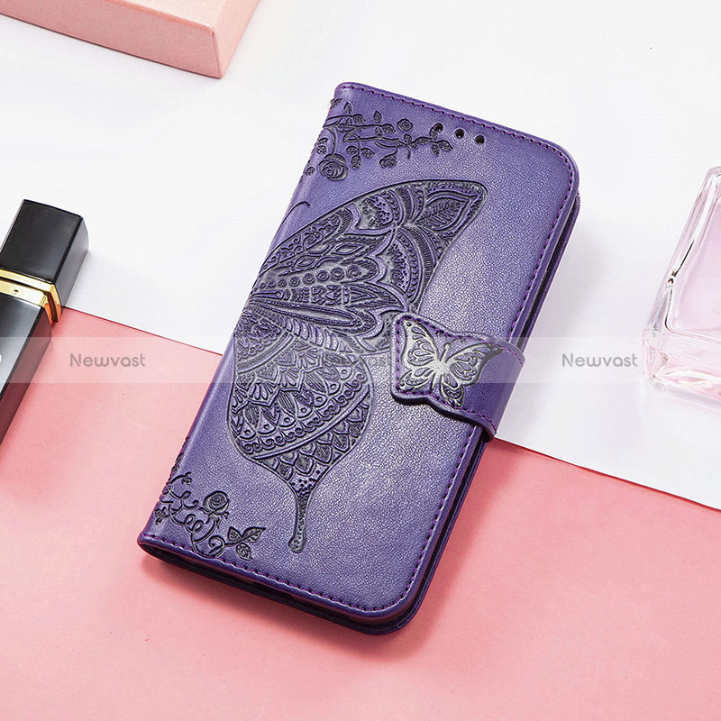 Leather Case Stands Butterfly Flip Cover Holder S01D for Samsung Galaxy M13 5G Purple