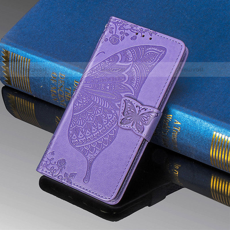 Leather Case Stands Butterfly Flip Cover Holder S01D for Samsung Galaxy S21 Ultra 5G Clove Purple